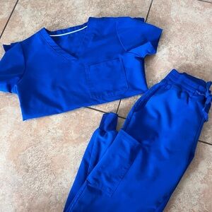 White Cross Scrub Set Royal Blue